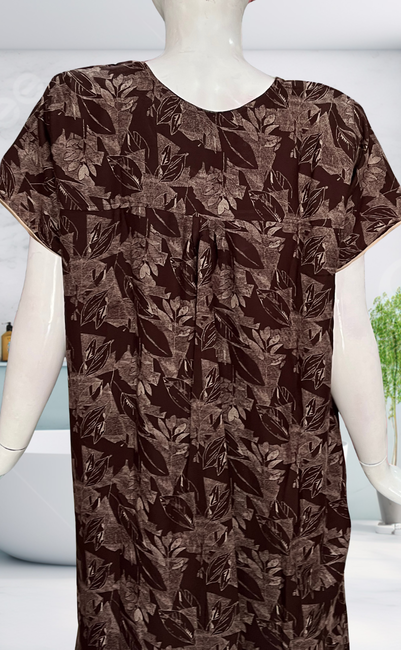 Brown Leafy Spun Nighty. Flowy Spun Fabric | Laces and Frills