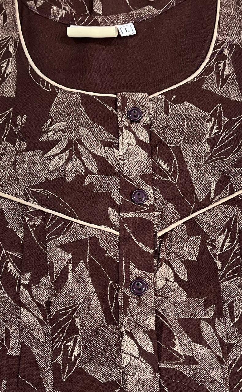 Brown Leafy Spun Nighty. Flowy Spun Fabric | Laces and Frills