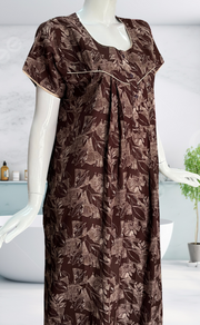 Brown Leafy Spun Nighty. Flowy Spun Fabric | Laces and Frills