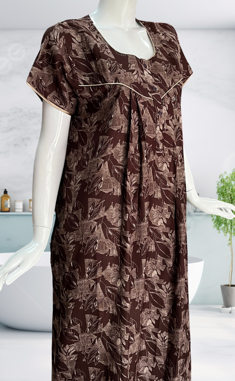 Brown Leafy Spun Nighty. Flowy Spun Fabric | Laces and Frills