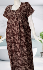 Brown Leafy Spun Nighty. Flowy Spun Fabric | Laces and Frills