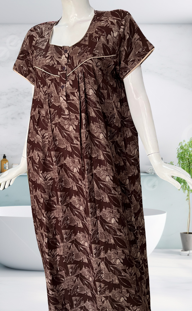 Brown Leafy Spun Nighty. Flowy Spun Fabric | Laces and Frills