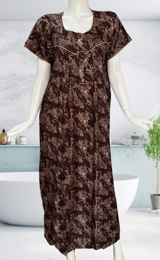 Brown Leafy Spun Nighty. Flowy Spun Fabric | Laces and Frills