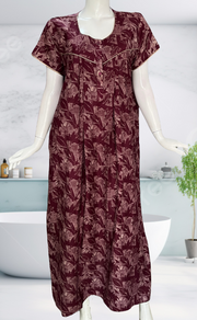 Maroon Leafy Spun Nighty. Flowy Spun Fabric | Laces and Frills - Laces and Frills