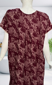 Maroon Leafy Spun Nighty. Flowy Spun Fabric | Laces and Frills - Laces and Frills