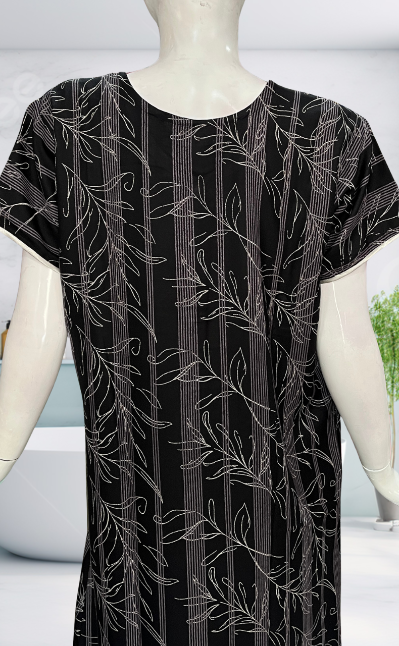 Black Leafy Spun Nighty. Flowy Spun Fabric | Laces and Frills