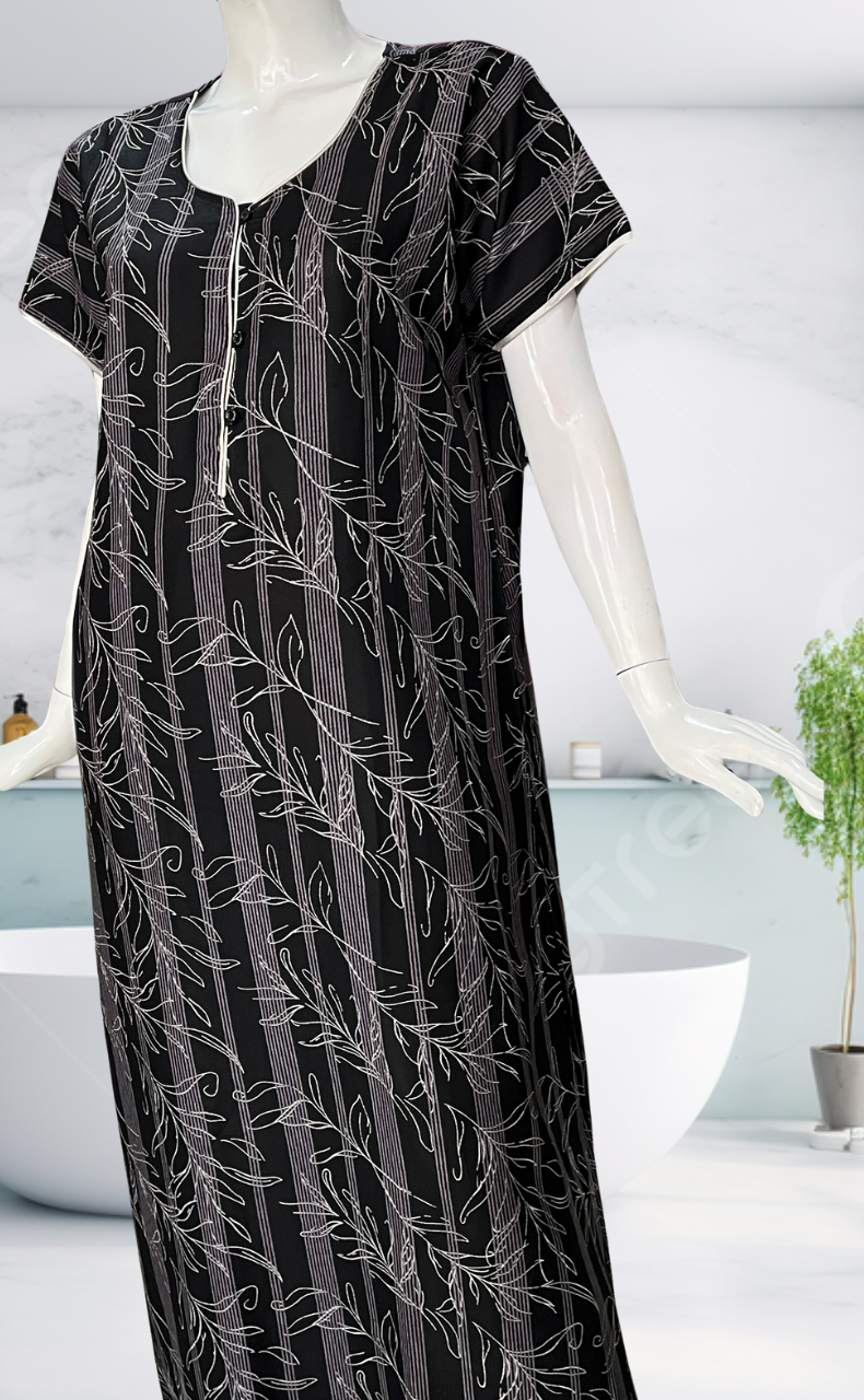 Black Leafy Spun Nighty. Flowy Spun Fabric | Laces and Frills