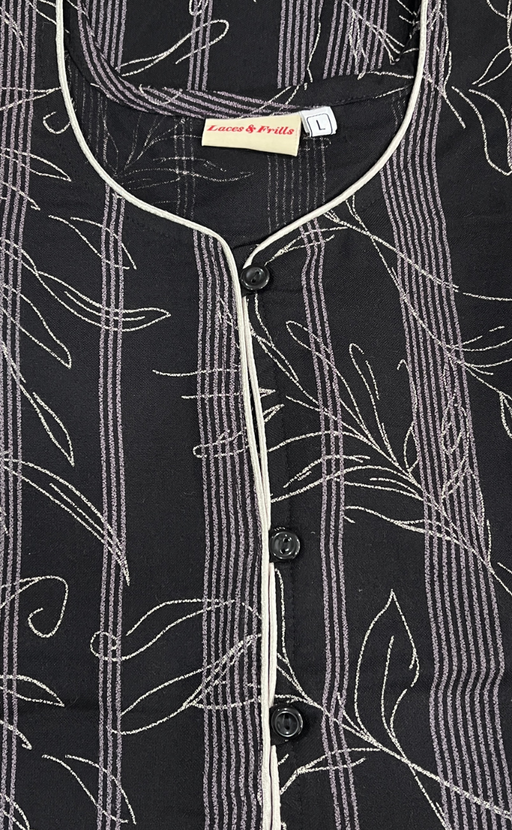 Black Leafy Spun Nighty. Flowy Spun Fabric | Laces and Frills