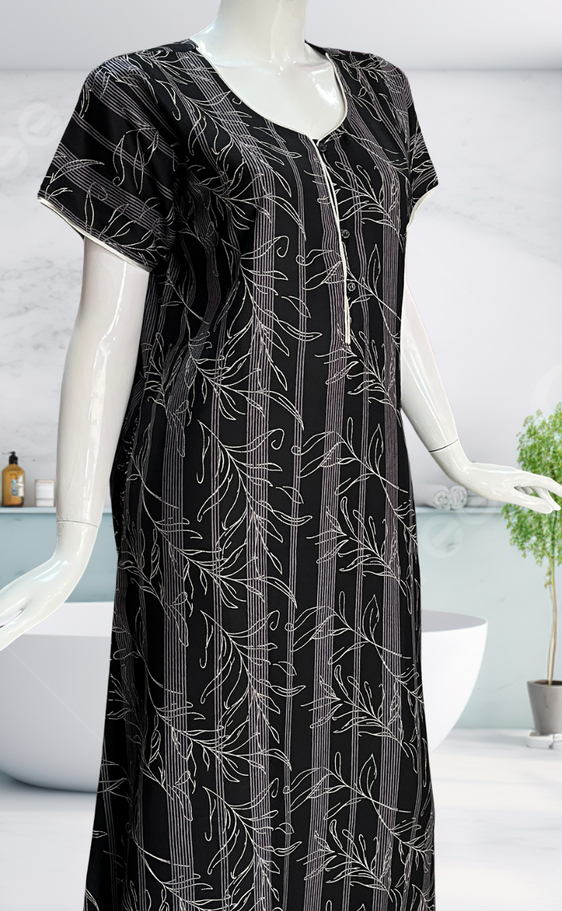 Black Leafy Spun Nighty. Flowy Spun Fabric | Laces and Frills