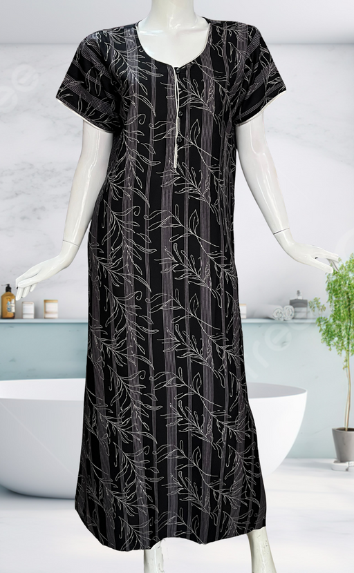 Black Leafy Spun Nighty. Flowy Spun Fabric | Laces and Frills