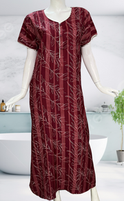 Maroon Leafy Spun Nighty. Flowy Spun Fabric | Laces and Frills