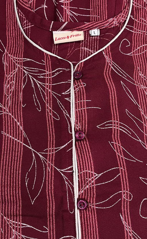 Maroon Leafy Spun Nighty. Flowy Spun Fabric | Laces and Frills