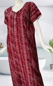 Maroon Leafy Spun Nighty. Flowy Spun Fabric | Laces and Frills
