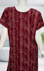 Maroon Leafy Spun Nighty. Flowy Spun Fabric | Laces and Frills