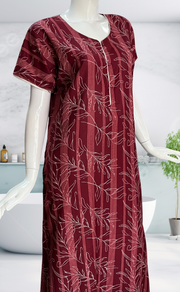 Maroon Leafy Spun Nighty. Flowy Spun Fabric | Laces and Frills