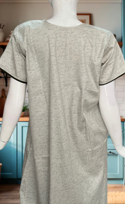 White Abstract Soft Cotton Nighty. Soft Breathable Fabric | Laces and Frills