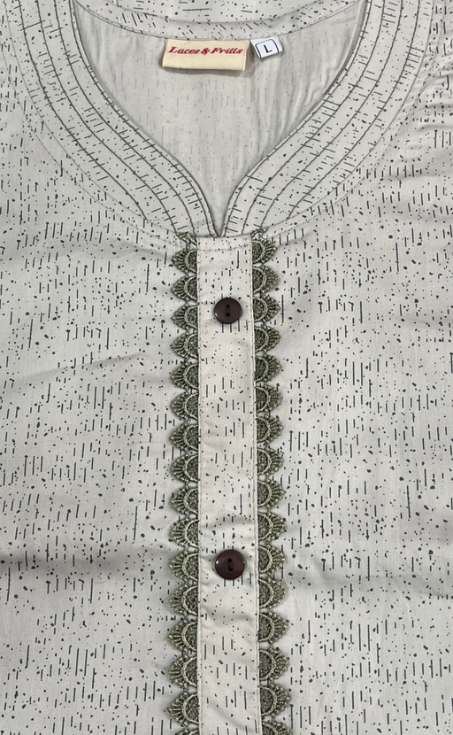 White Abstract Soft Cotton Nighty. Soft Breathable Fabric | Laces and Frills