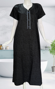 Black Abstract Soft Cotton Nighty. Soft Breathable Fabric | Laces and Frills