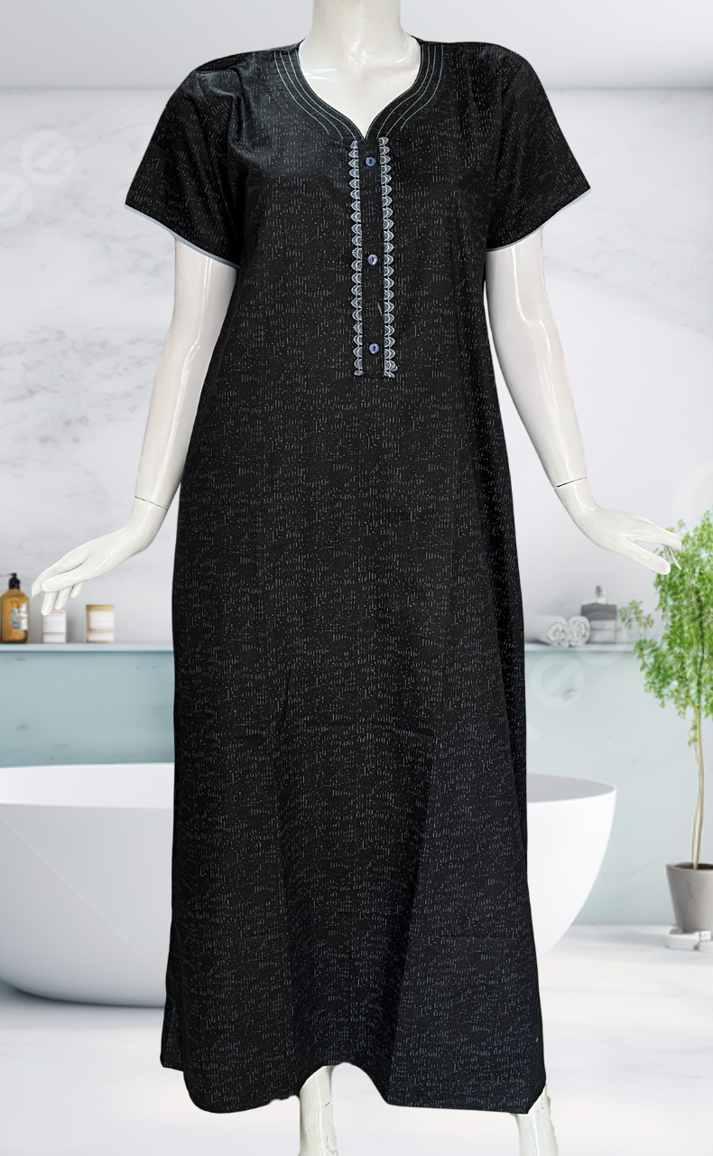 Black Abstract Soft Cotton Nighty. Soft Breathable Fabric | Laces and Frills