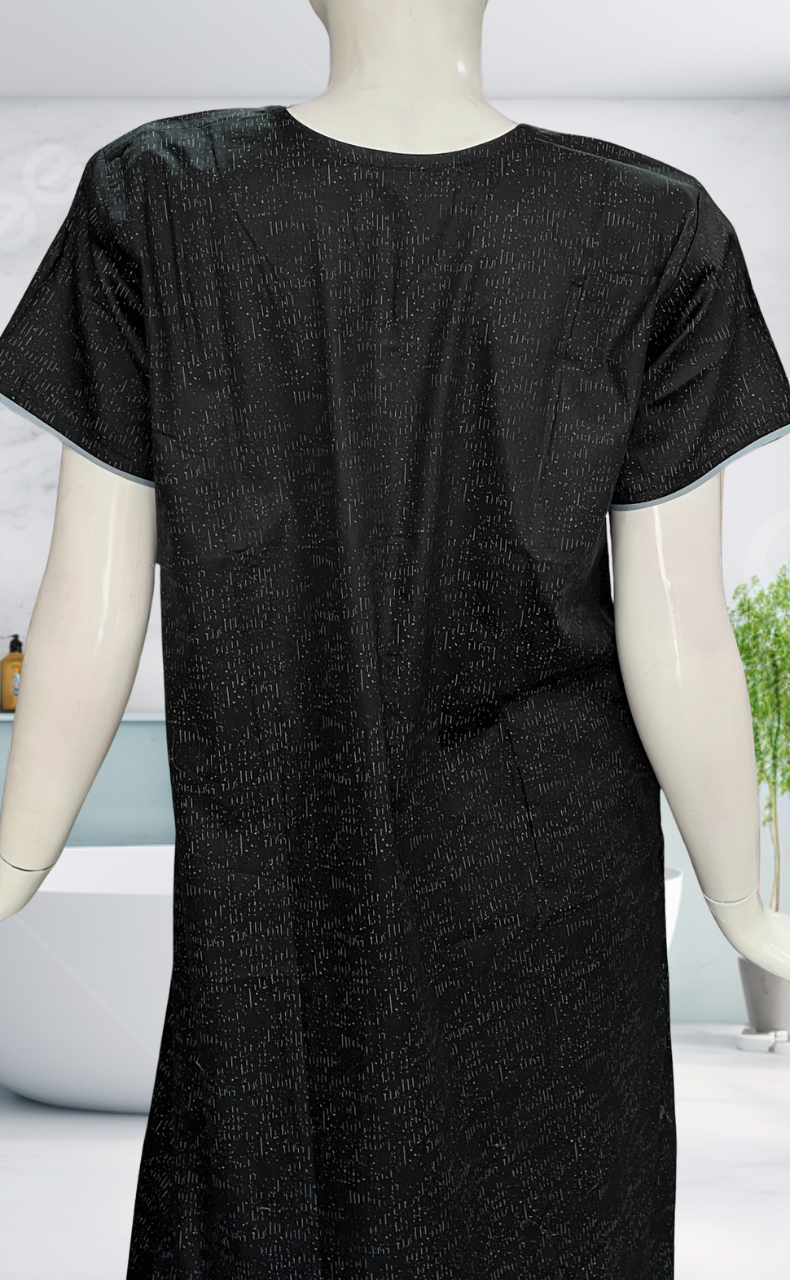 Black Abstract Soft Cotton Nighty. Soft Breathable Fabric | Laces and Frills