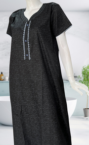 Black Abstract Soft Cotton Nighty. Soft Breathable Fabric | Laces and Frills
