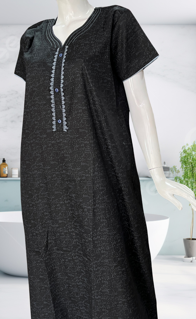 Black Abstract Soft Cotton Nighty. Soft Breathable Fabric | Laces and Frills