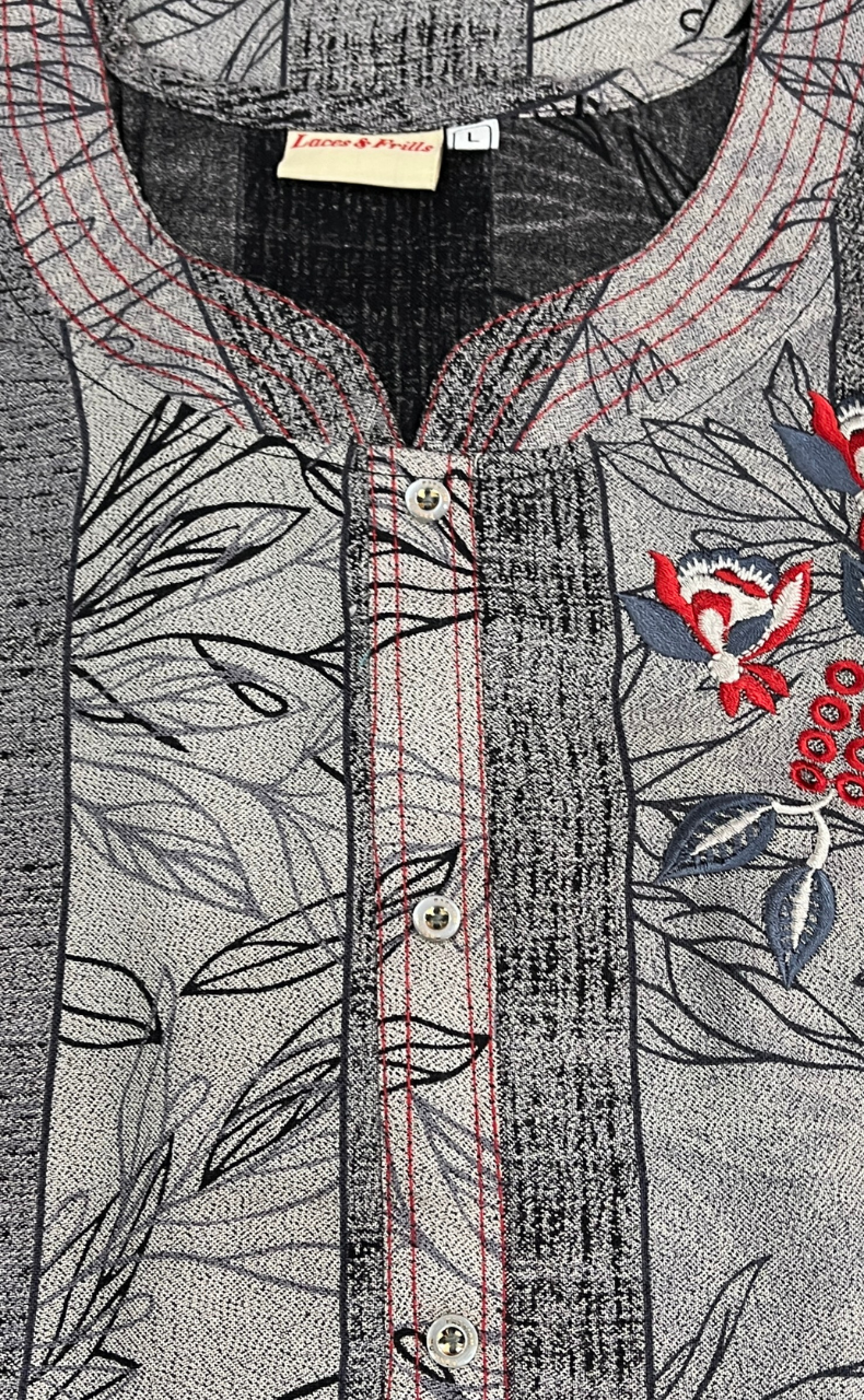 Grey Leafy Spun Nighty. Flowy Spun Fabric | Laces and Frills