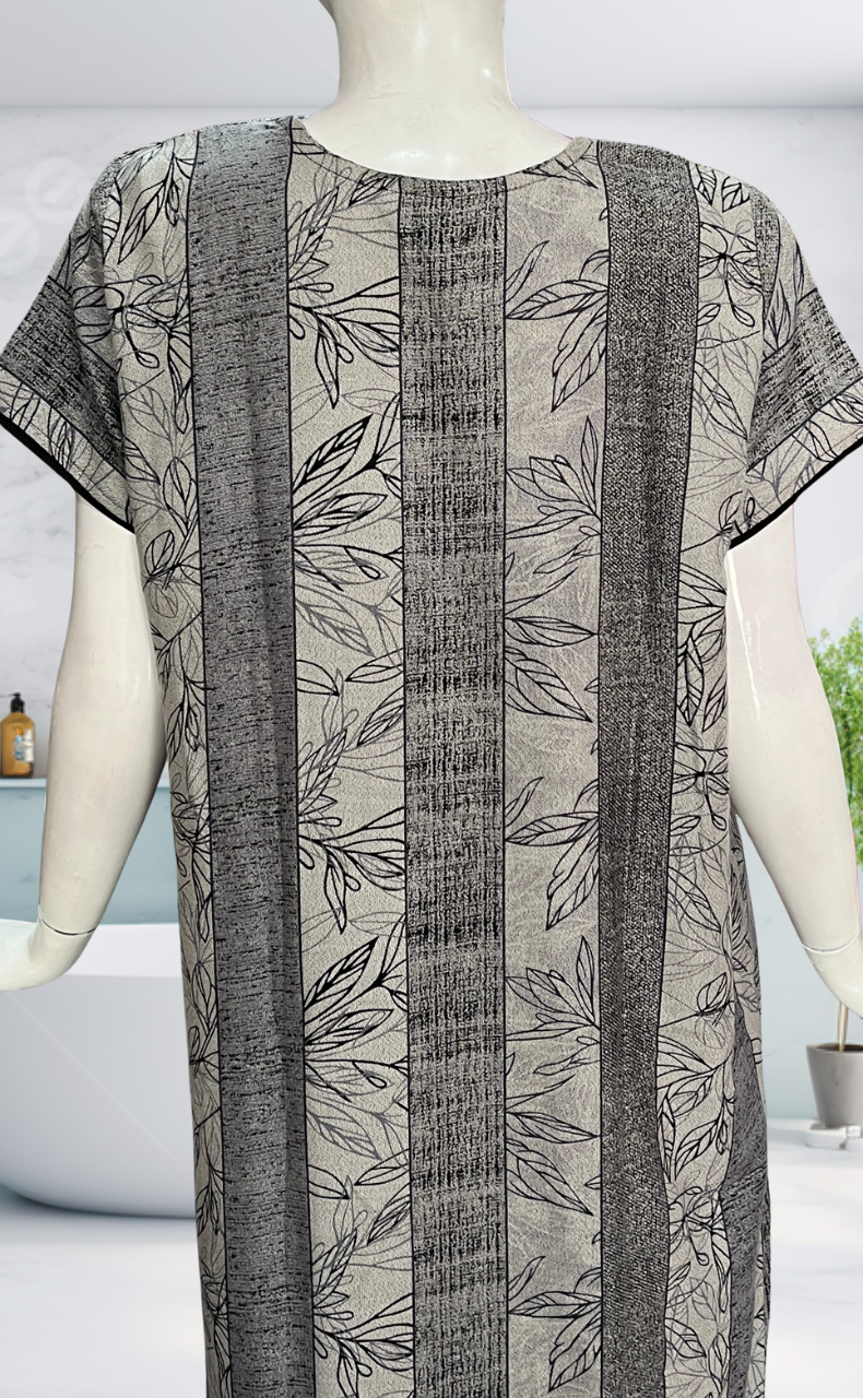 Grey Leafy Spun Nighty. Flowy Spun Fabric | Laces and Frills