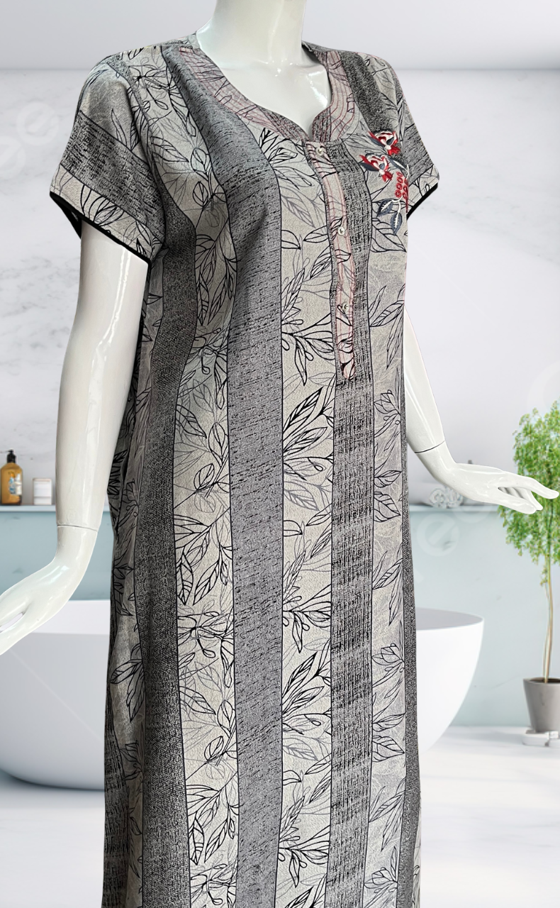 Grey Leafy Spun Nighty. Flowy Spun Fabric | Laces and Frills