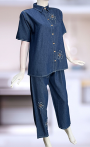 Navy Blue Flora Denim Co-ord Set. Denim Cotton | Laces and Frills - Laces and Frills