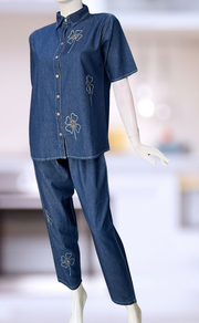 Navy Blue Flora Denim Co-ord Set. Denim Cotton | Laces and Frills - Laces and Frills