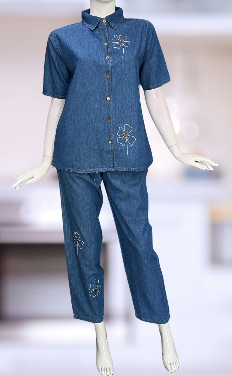Light Blue Flora Denim Co-ord Set. Denim Cotton | Laces and Frills - Laces and Frills