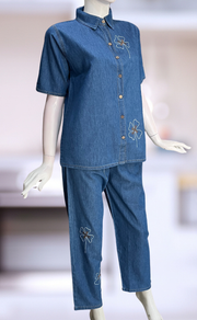 Light Blue Flora Denim Co-ord Set. Denim Cotton | Laces and Frills - Laces and Frills