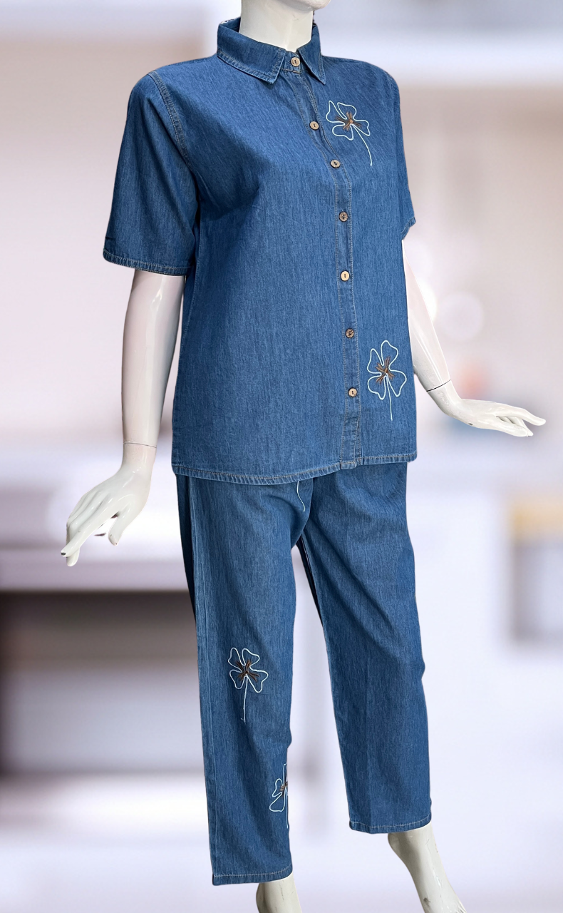 Light Blue Flora Denim Co-ord Set. Denim Cotton | Laces and Frills - Laces and Frills