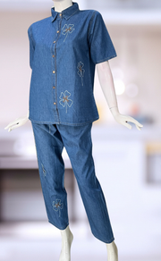 Light Blue Flora Denim Co-ord Set. Denim Cotton | Laces and Frills - Laces and Frills