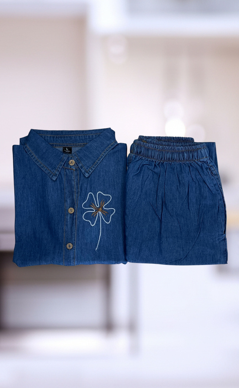 Light Blue Flora Denim Co-ord Set. Denim Cotton | Laces and Frills - Laces and Frills