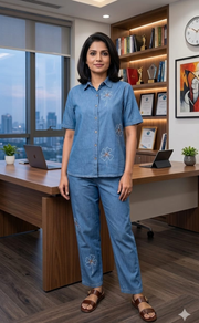 Light Blue Flora Denim Co-ord Set. Denim Cotton | Laces and Frills - Laces and Frills