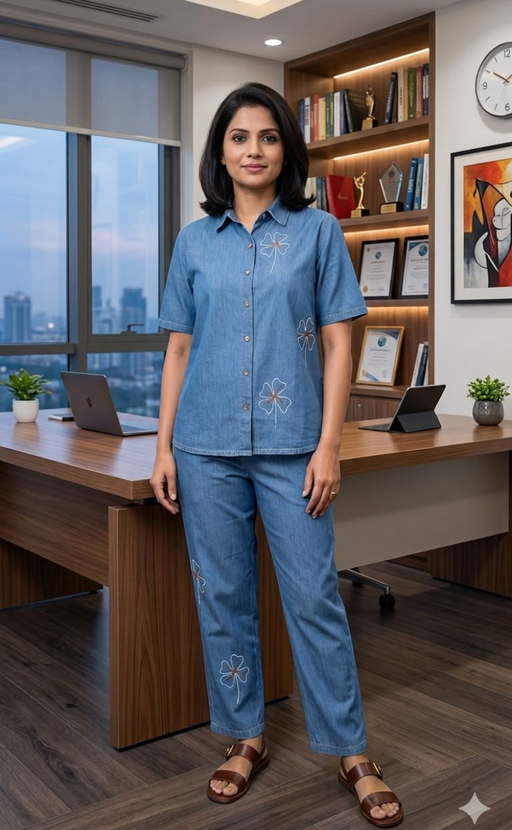 Light Blue Flora Denim Co-ord Set. Denim Cotton | Laces and Frills - Laces and Frills