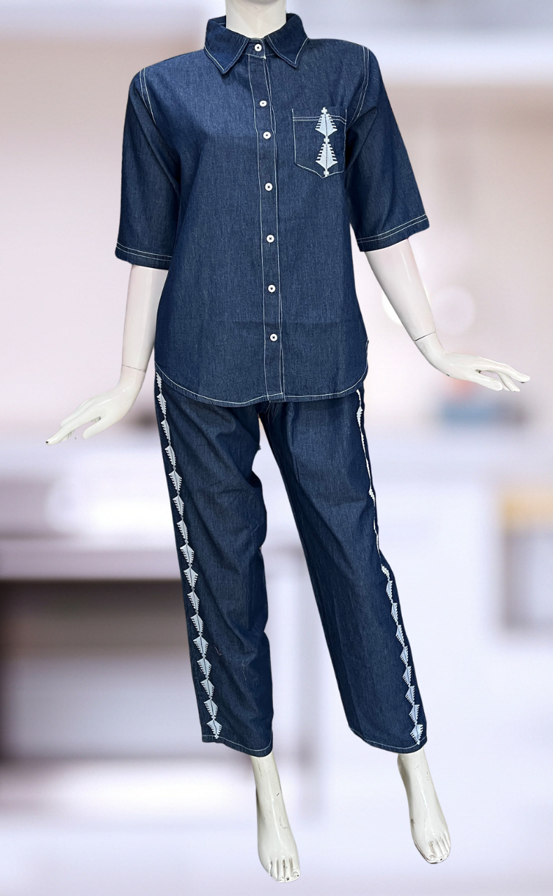 Navy Blue Abstract Denim Co-ord Set. Denim Cotton | Laces and Frills - Laces and Frills