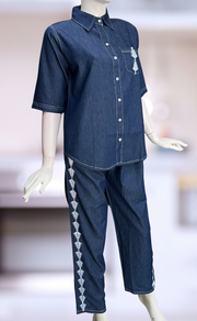Navy Blue Abstract Denim Co-ord Set. Denim Cotton | Laces and Frills - Laces and Frills
