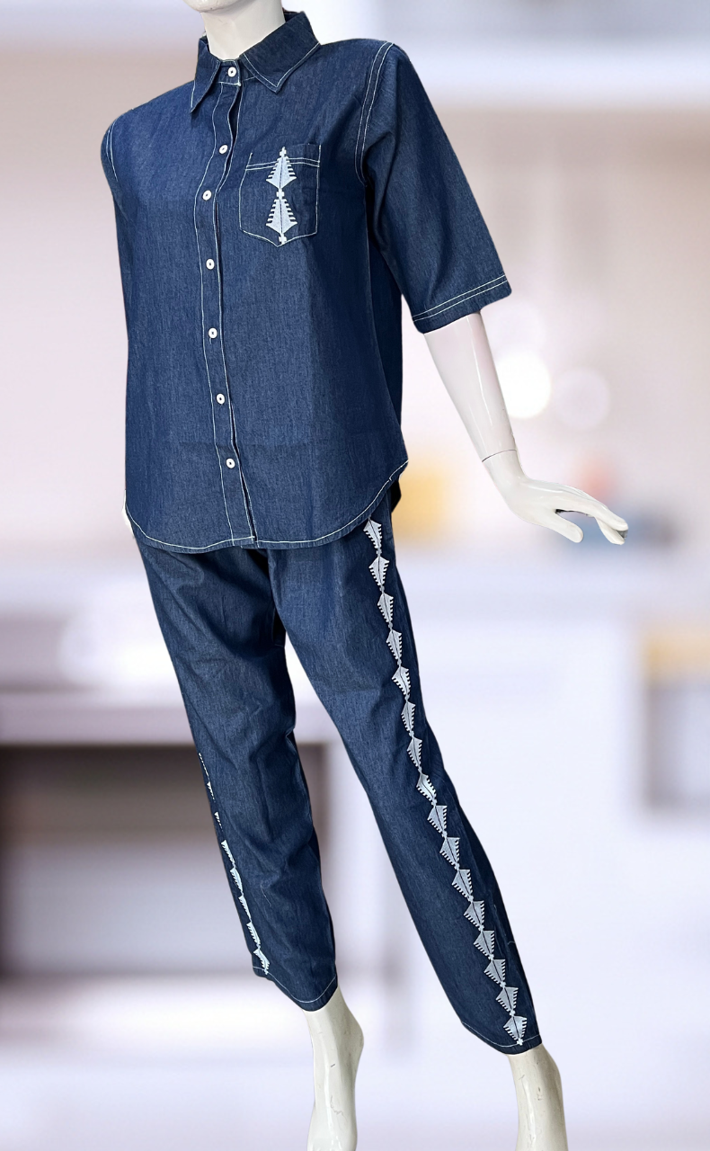Navy Blue Abstract Denim Co-ord Set. Denim Cotton | Laces and Frills - Laces and Frills