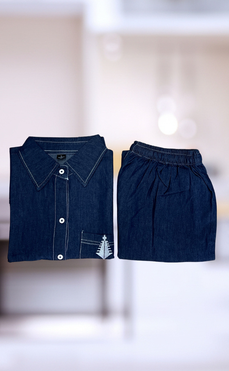 Navy Blue Abstract Denim Co-ord Set. Denim Cotton | Laces and Frills - Laces and Frills