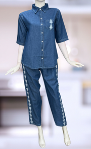 Light Blue Abstract Denim Co-ord Set. Denim Cotton | Laces and Frills - Laces and Frills