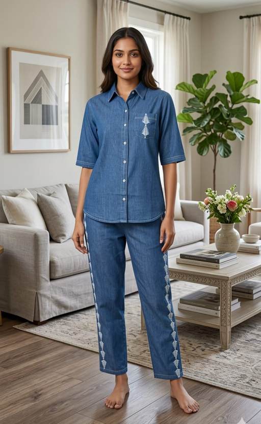 Light Blue Abstract Denim Co-ord Set. Denim Cotton | Laces and Frills - Laces and Frills