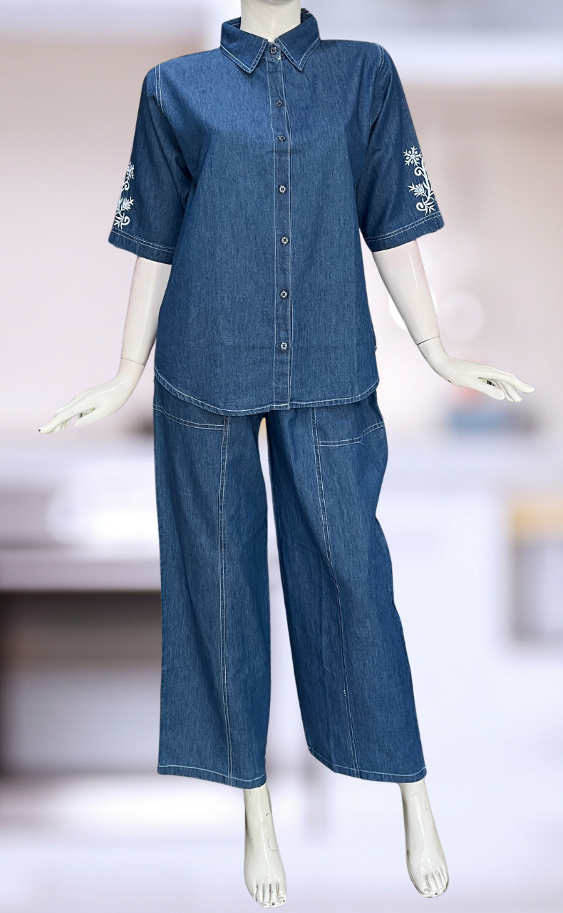 Light Blue Flora Denim Co-ord Set. Denim Cotton | Laces and Frills - Laces and Frills