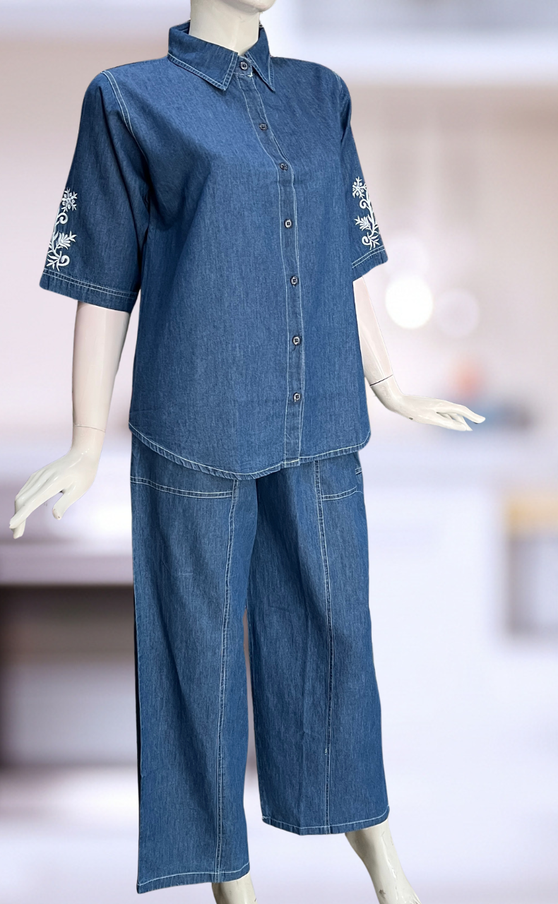 Light Blue Flora Denim Co-ord Set. Denim Cotton | Laces and Frills - Laces and Frills