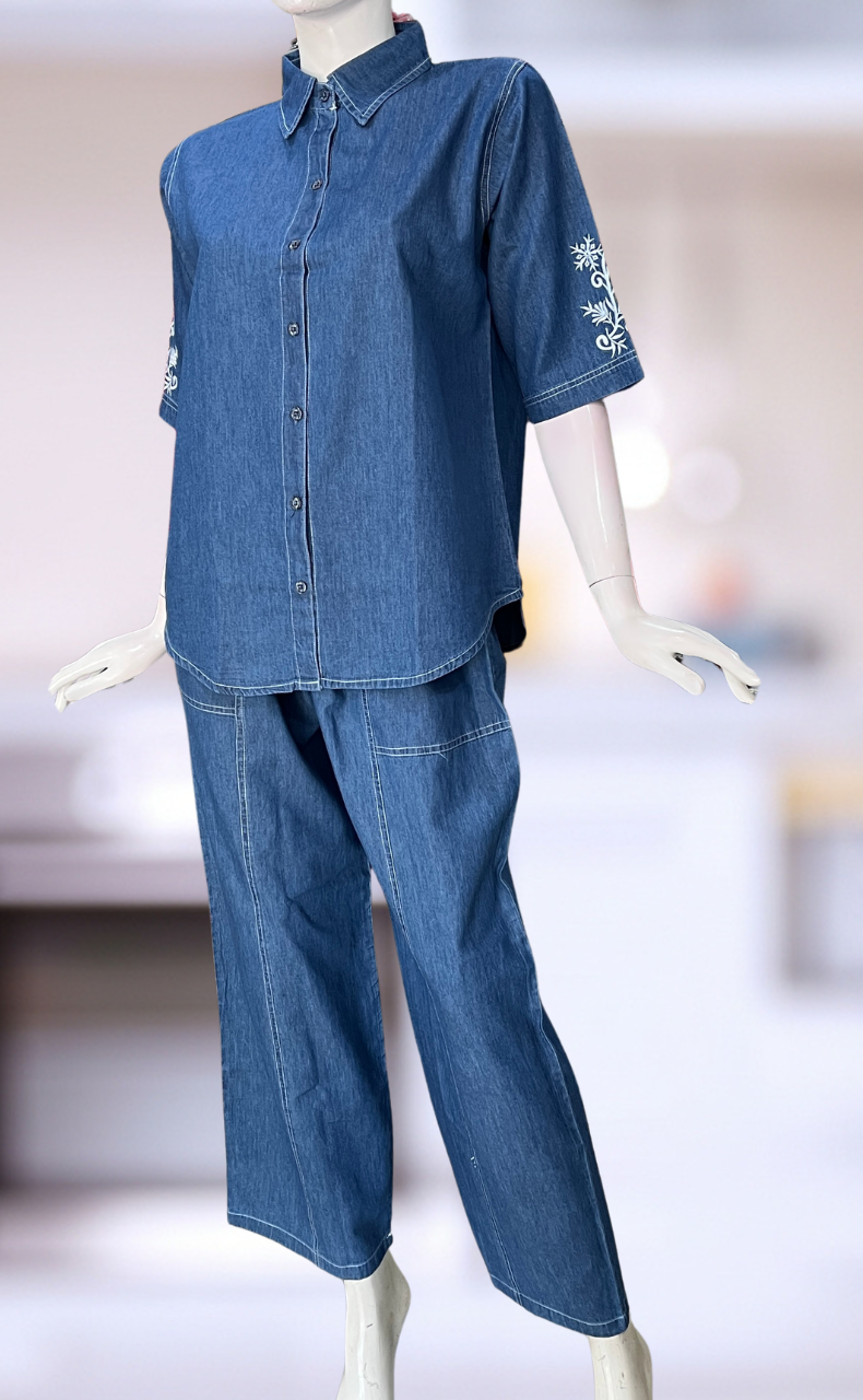 Light Blue Flora Denim Co-ord Set. Denim Cotton | Laces and Frills - Laces and Frills