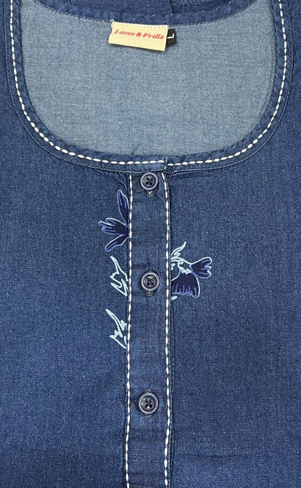 Blue Floral Denim Nighty. Denim Cotton | Laces and Frills - Laces and Frills