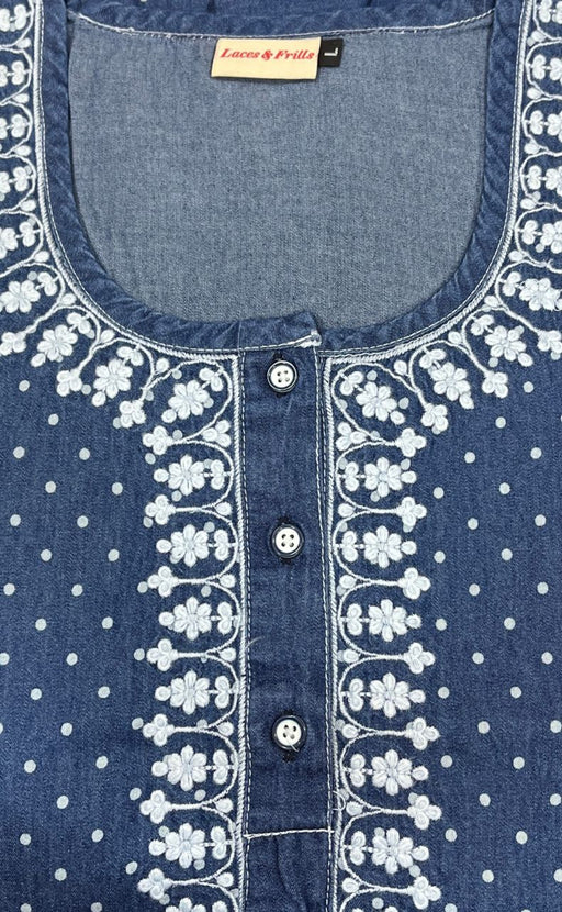 Blue Dots Denim Nighty. Denim Cotton | Laces and Frills - Laces and Frills