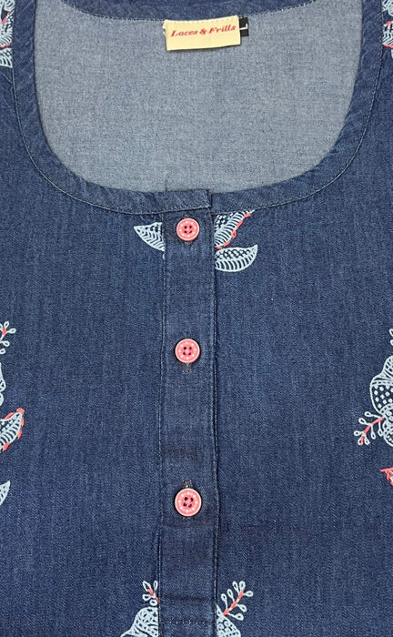 Blue Floral Denim Nighty. Denim Cotton | Laces and Frills - Laces and Frills
